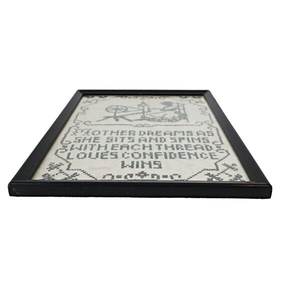 Vintage Cross Stitch Sampler Early 1900s "Mother's Dream" Poem Spinning Wheel - Picture 2 of 5